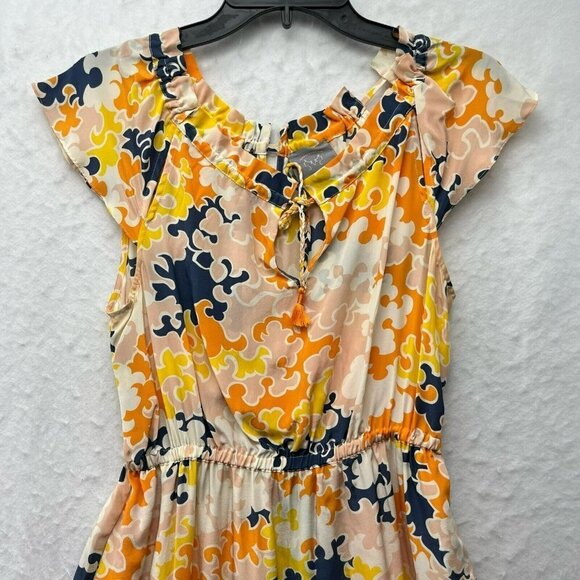 Vanessa Virginia Dress Women's Sz 2 Orange Floral Keyhole Short Sleeve 100% Silk - Picture 8 of 11